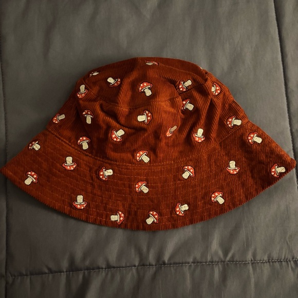 Urban Outfitters Accessories - Urban Outfitters Orange Mushroom Embroidered Corduroy Bucket Hat